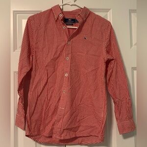Boys Vineyard Vines Button Down, Red Gingham Whale Shirt Size M 12-14